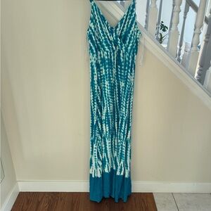 Calvin Klein Teal and White Patterned Dress